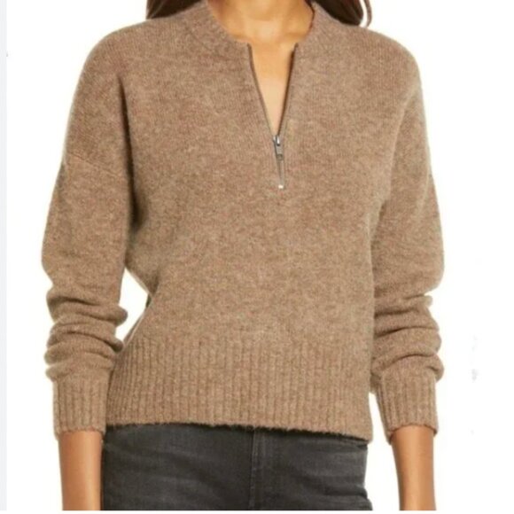 Madewell York Half-Zip Pullover Sweater Size Large Oatmeal Alpaca Wool - Picture 1 of 10